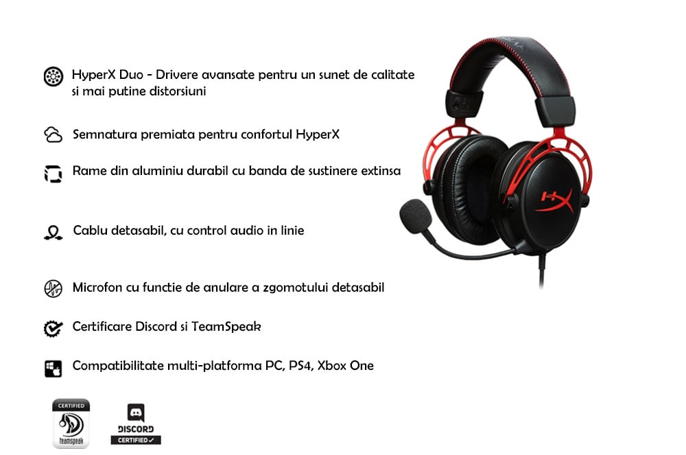 Casti Gaming HyperX Cloud Alpha Red surround multiplatforma 3.5